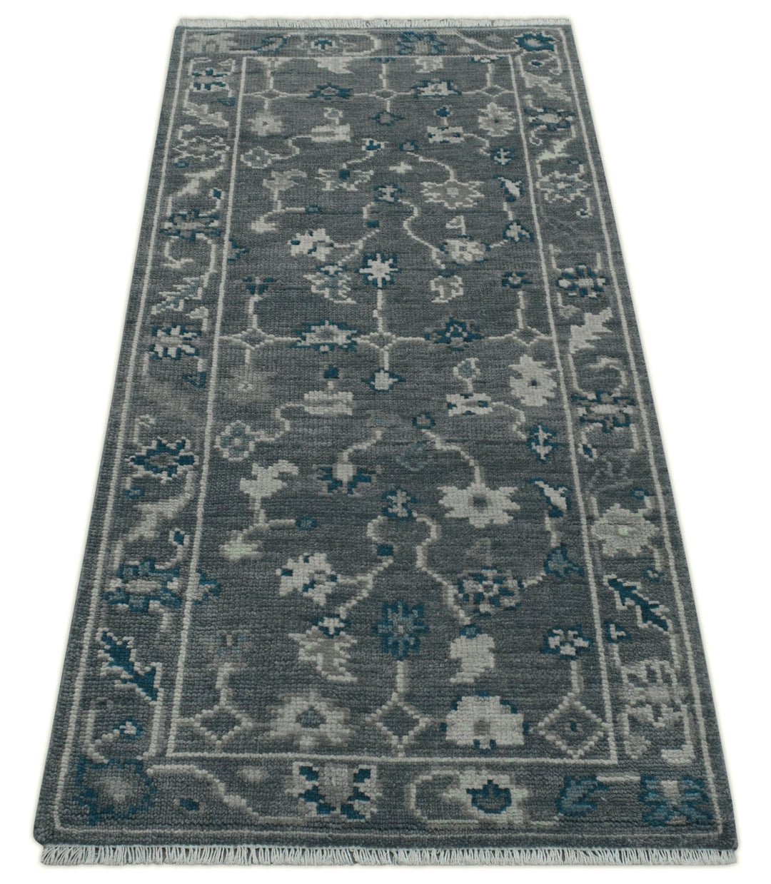 Ready to ship Traditional Gray And Blue 2.8x6 Wool Rug - The Rug Decor