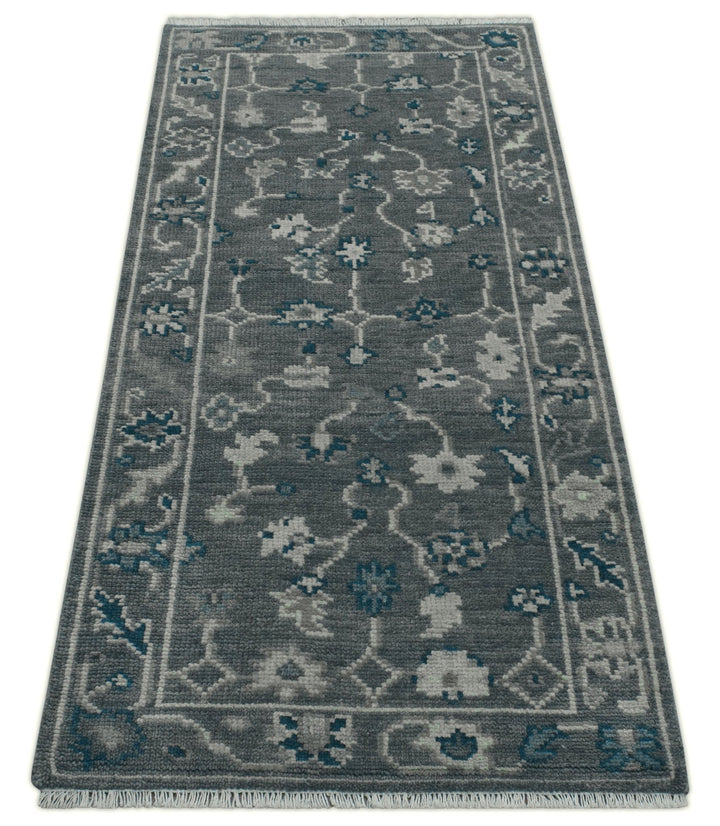 Ready to ship Traditional Gray And Blue 2.8x6 Wool Rug - The Rug Decor