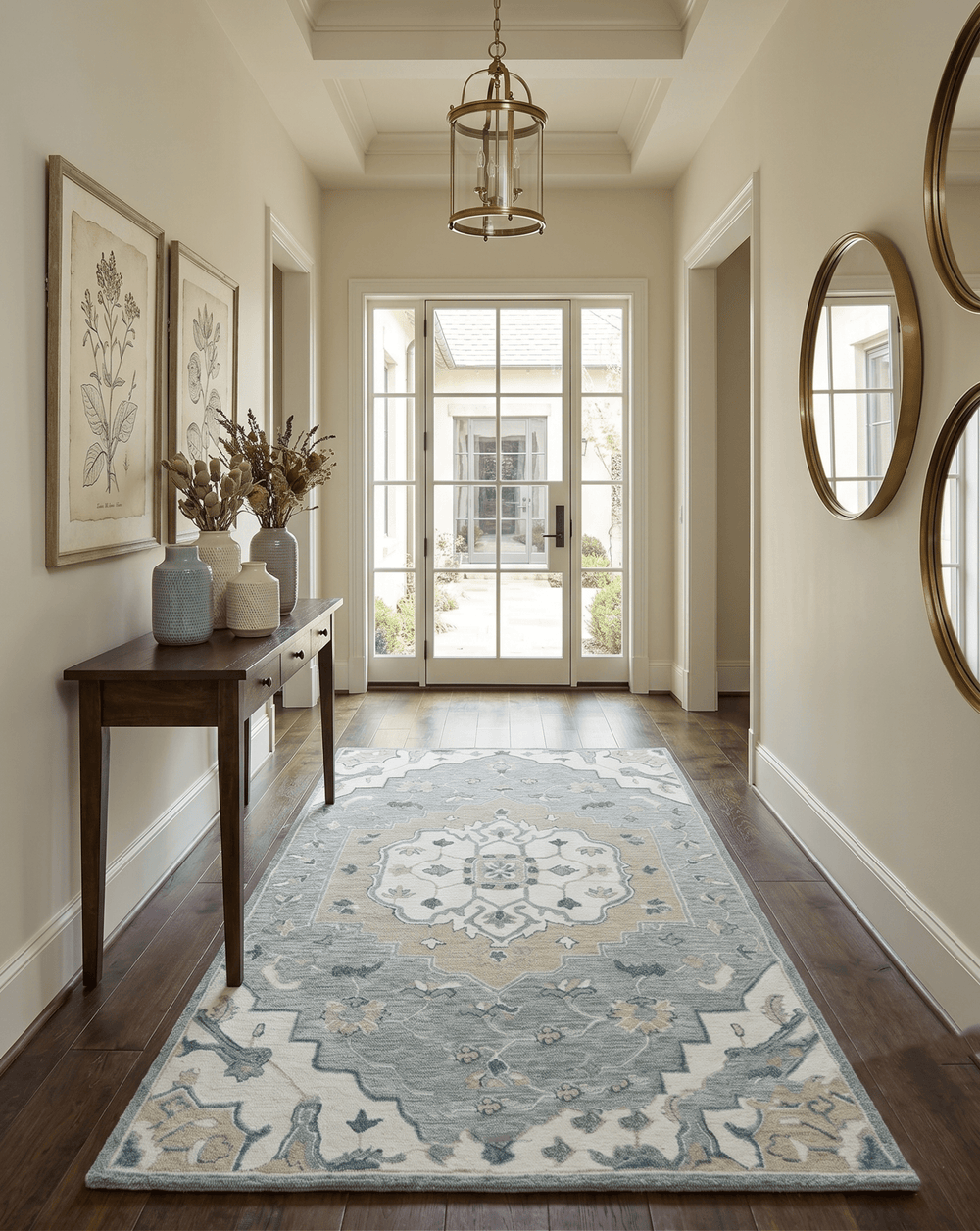 Ready to Ship Traditional Ivory And Blue Hand Tufted 5x8 Wool Rug - The Rug Decor