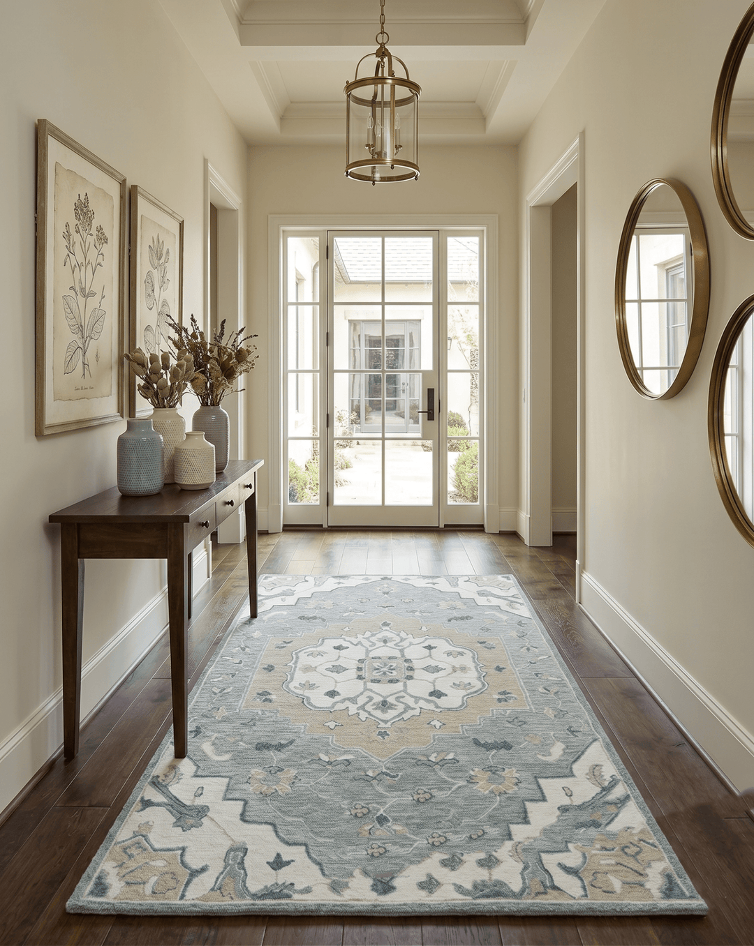 Ready to Ship Traditional Ivory And Blue Hand Tufted 5x8 Wool Rug - The Rug Decor