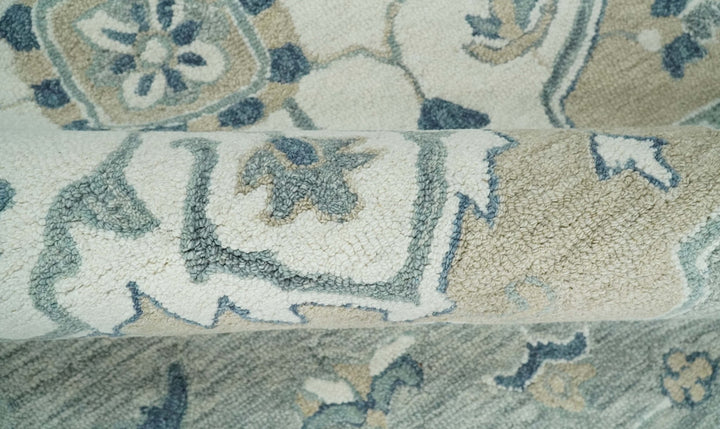 Ready to Ship Traditional Ivory And Blue Hand Tufted 5x8 Wool Rug - The Rug Decor
