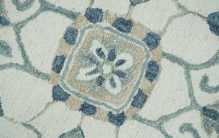 Ready to Ship Traditional Ivory And Blue Hand Tufted 5x8 Wool Rug - The Rug Decor