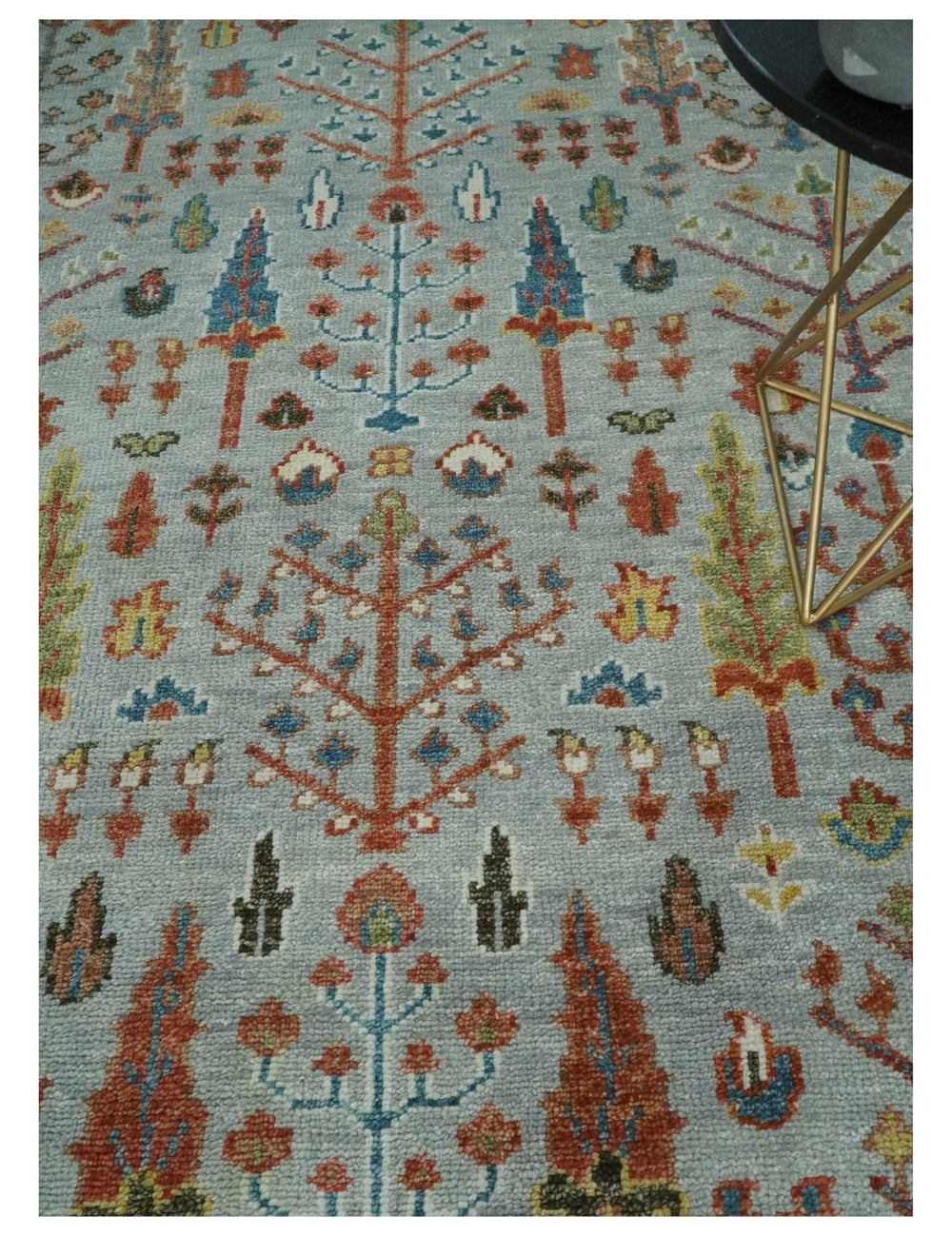 Ready to Ship Tree of Life Hand Knotted Silver, Brown and Rust Traditional Oushak Wool Rug - The Rug Decor