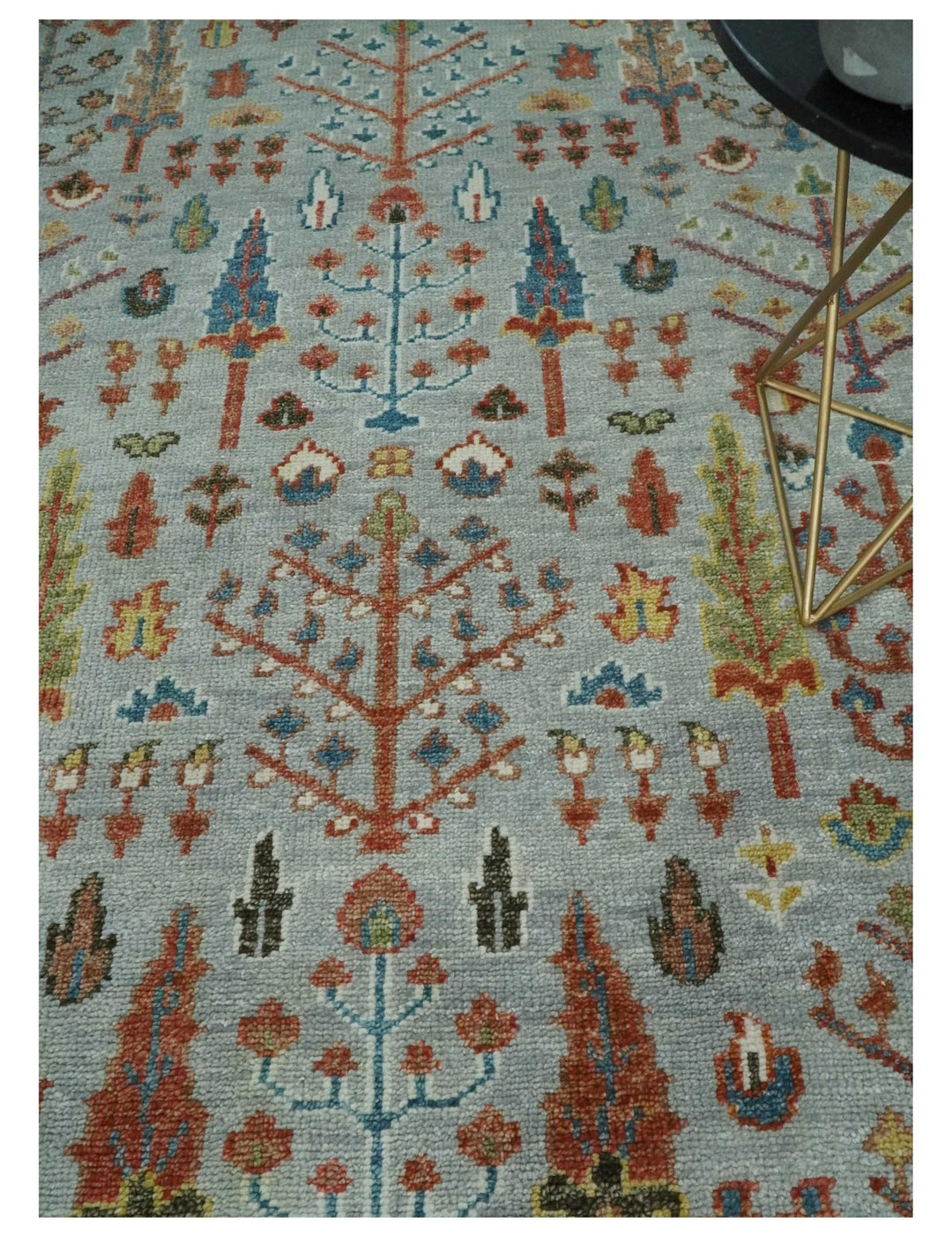 Ready to Ship Tree of Life Silver And Brown Hand Knotted 8x10 Wool Rug - The Rug Decor