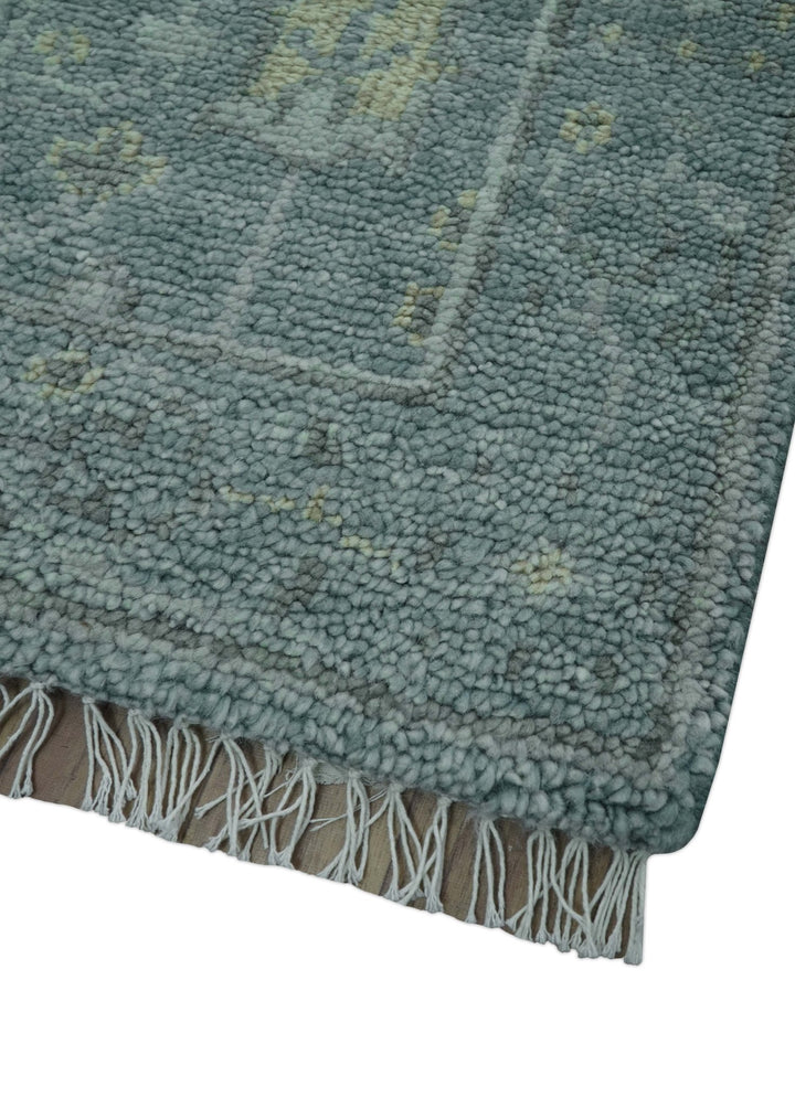 Ready to Ship Tree of life Teal And Beige 2.6x8 Wool Rug - The Rug Decor