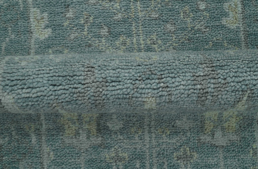 Ready to Ship Tree of life Teal And Beige 2.6x8 Wool Rug - The Rug Decor
