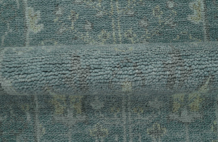 Ready to Ship Tree of life Teal And Beige 2.6x8 Wool Rug - The Rug Decor
