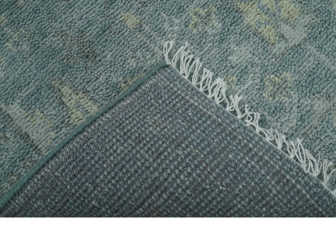 Ready to Ship Tree of life Teal And Beige 2.6x8 Wool Rug - The Rug Decor