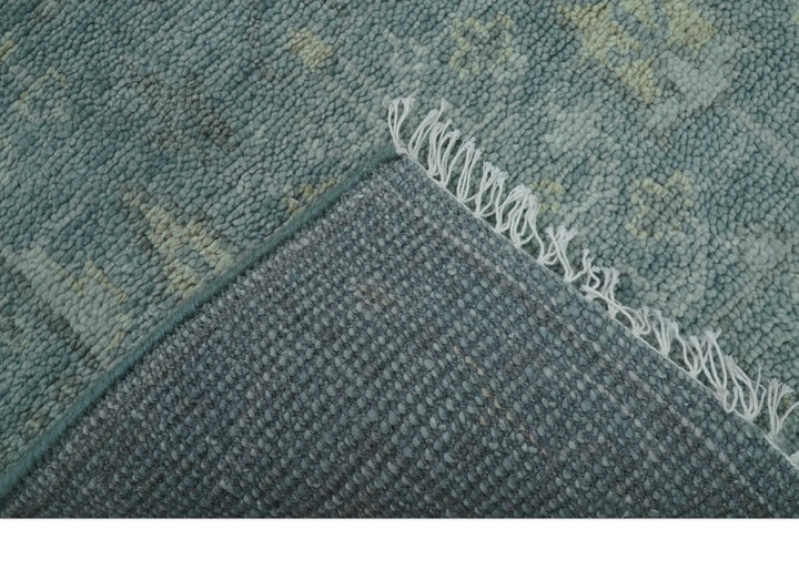 Ready to Ship Tree of life Teal And Beige 2.6x8 Wool Rug - The Rug Decor