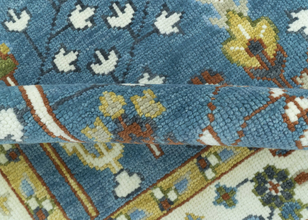 Ready to Ship Tree of Life Traditional Hand Knotted 8x10 Teal Blue and Ivory Wool Area Rug - The Rug Decor