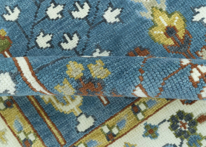 Ready to Ship Tree of Life Traditional Hand Knotted 8x10 Teal Blue and Ivory Wool Area Rug - The Rug Decor