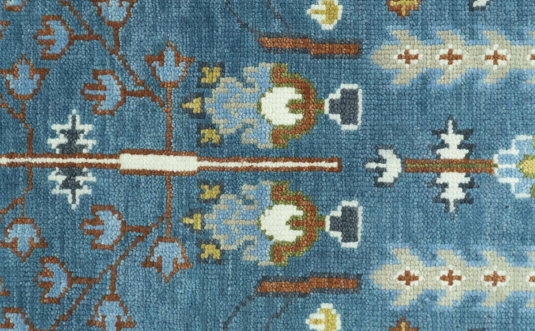 Ready to Ship Tree of Life Traditional Hand Knotted 8x10 Teal Blue and Ivory Wool Area Rug - The Rug Decor