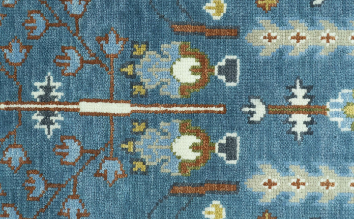 Ready to Ship Tree of Life Traditional Hand Knotted 8x10 Teal Blue and Ivory Wool Area Rug - The Rug Decor