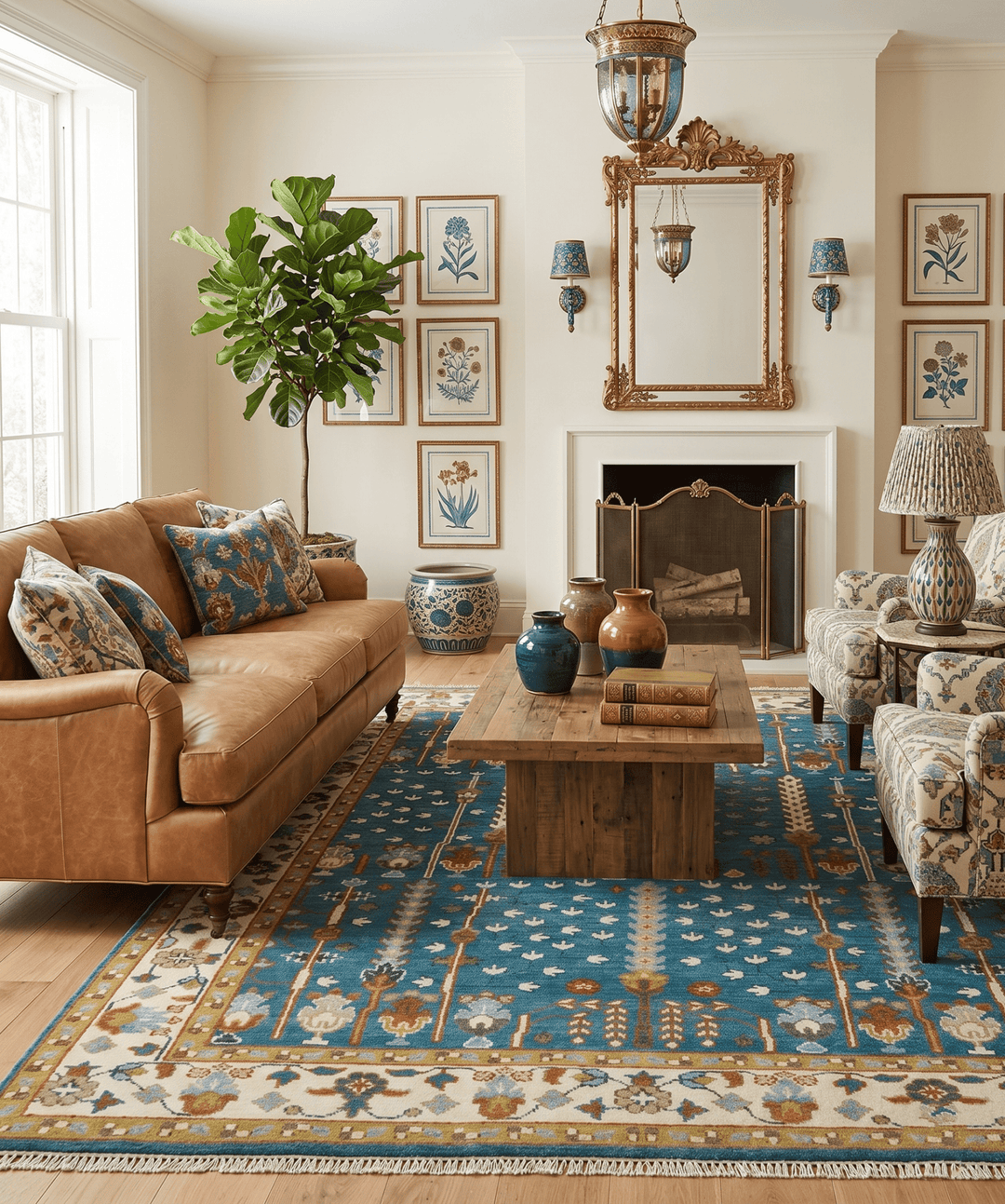Ready to Ship Tree of Life Traditional Hand Knotted 8x10 Teal Blue and Ivory Wool Area Rug - The Rug Decor