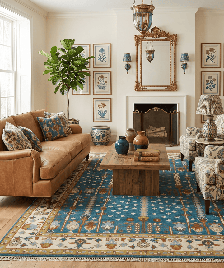Ready to Ship Tree of Life Traditional Hand Knotted 8x10 Teal Blue and Ivory Wool Area Rug - The Rug Decor
