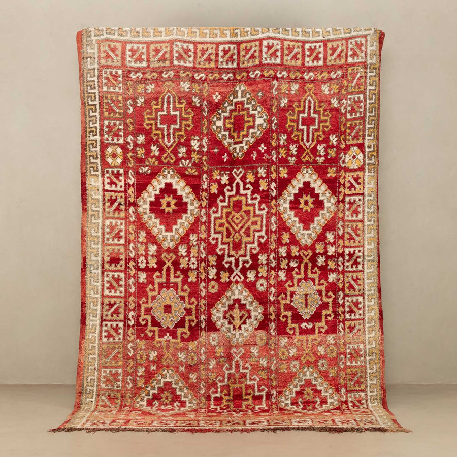 Red And Beige Contemporary Moroccan Hand Knotted 6x9.6 Wool Rug - The Rug Decor