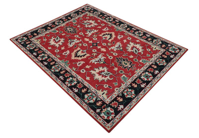 Red and Black Hand Knotted Traditional Oushak Custom made wool Area Rug - The Rug Decor