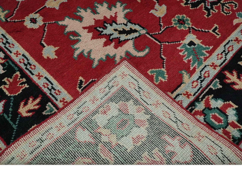 Red and Black Hand Knotted Traditional Oushak Custom made wool Area Rug - The Rug Decor