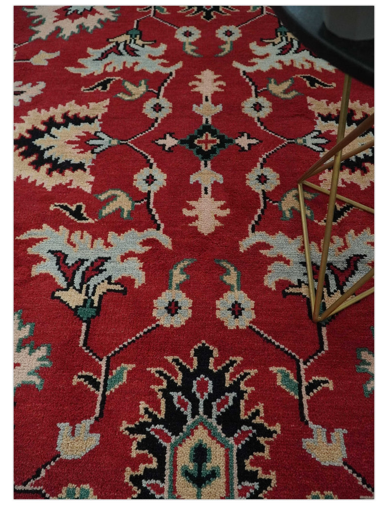 Red and Black Hand Knotted Traditional Oushak Custom made wool Area Rug - The Rug Decor