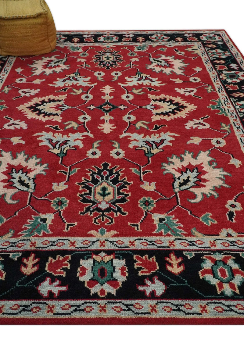 Red and Black Hand Knotted Traditional Oushak Custom made wool Area Rug - The Rug Decor