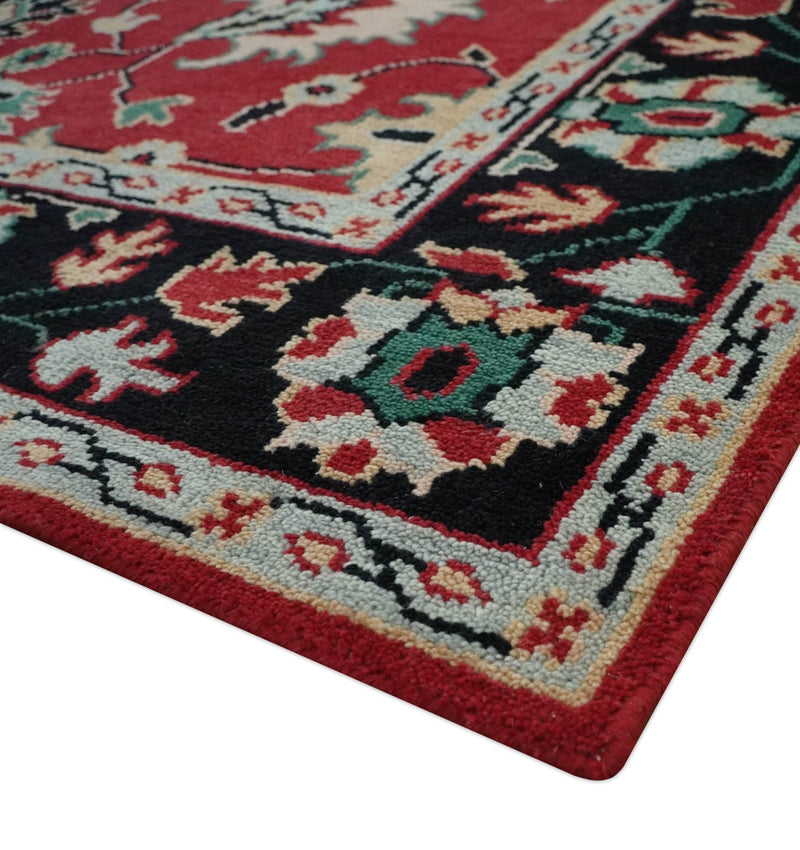 Red and Black Hand Knotted Traditional Oushak Custom made wool Area Rug - The Rug Decor