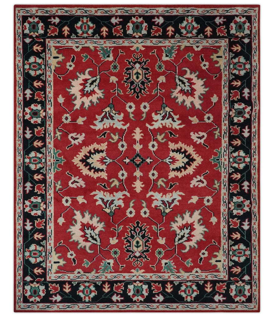 Red and Black Hand Knotted Traditional Oushak Custom made wool Area Rug - The Rug Decor