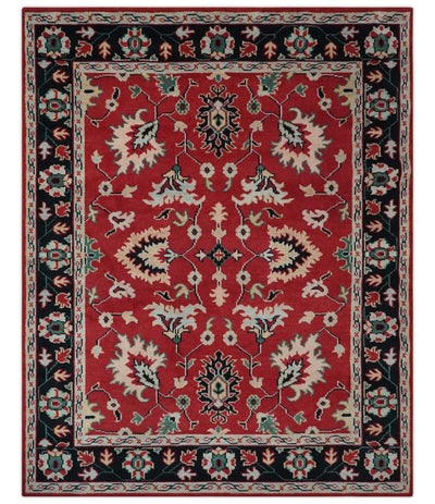 Red and Black Hand Knotted Traditional Oushak Custom made wool Area Rug - The Rug Decor