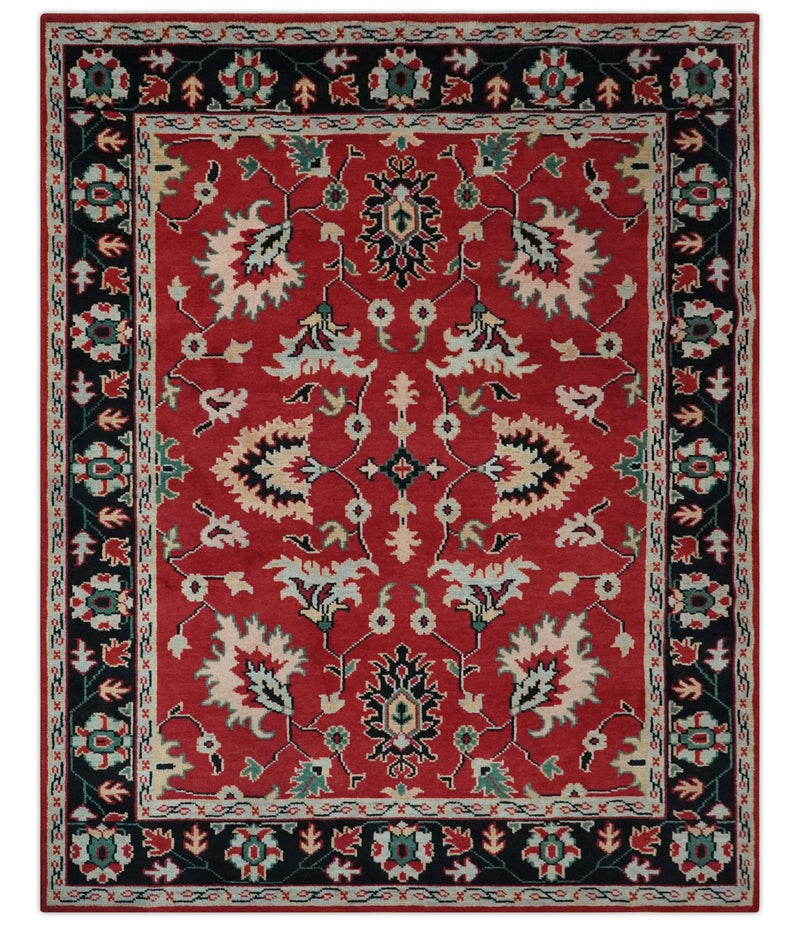 Red and Black Hand Knotted Traditional Oushak Custom made wool Area Rug - The Rug Decor