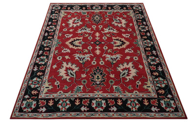 Red and Black Hand Knotted Traditional Oushak Custom made wool Area Rug - The Rug Decor