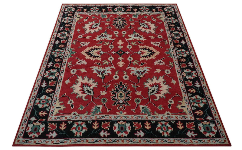 Red and Black Hand Knotted Traditional Oushak Custom made wool Area Rug - The Rug Decor