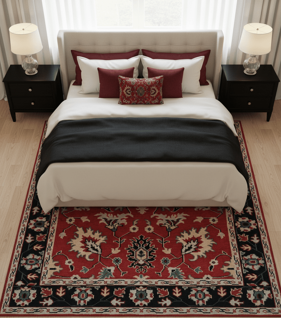 Red and Black Hand Knotted Traditional Oushak Custom made wool Area Rug - The Rug Decor