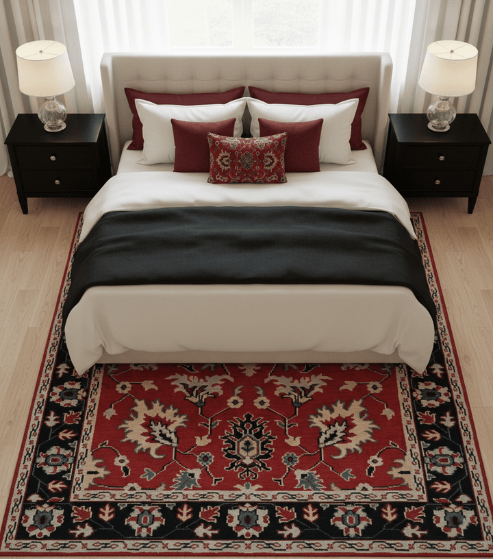 Red and Black Hand Knotted Traditional Oushak Custom made wool Area Rug - The Rug Decor