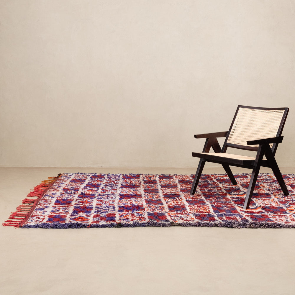 Red And Blue Contemporary Moroccan Hand Knotted 6x12 Wool Rug - The Rug Decor
