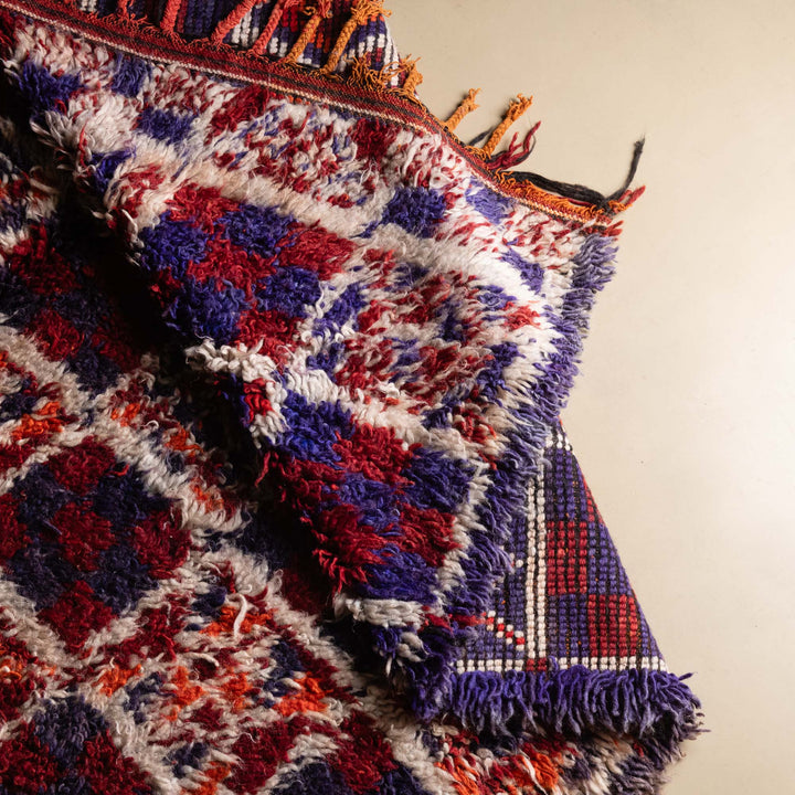 Red And Blue Contemporary Moroccan Hand Knotted 6x12 Wool Rug - The Rug Decor