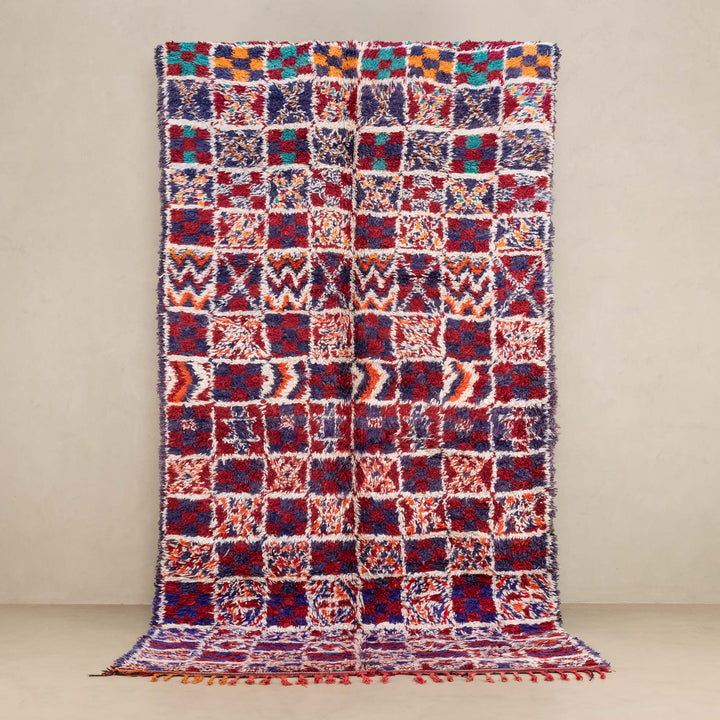 Red And Blue Contemporary Moroccan Hand Knotted 6x12 Wool Rug - The Rug Decor