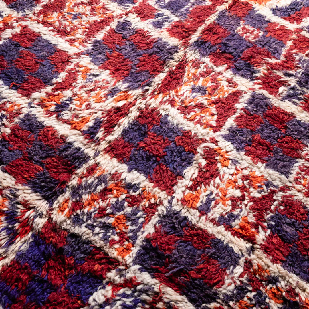 Red And Blue Contemporary Moroccan Hand Knotted 6x12 Wool Rug - The Rug Decor