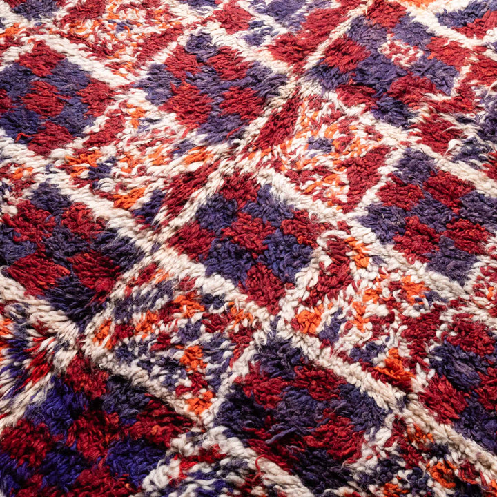 Red And Blue Contemporary Moroccan Hand Knotted 6x12 Wool Rug - The Rug Decor