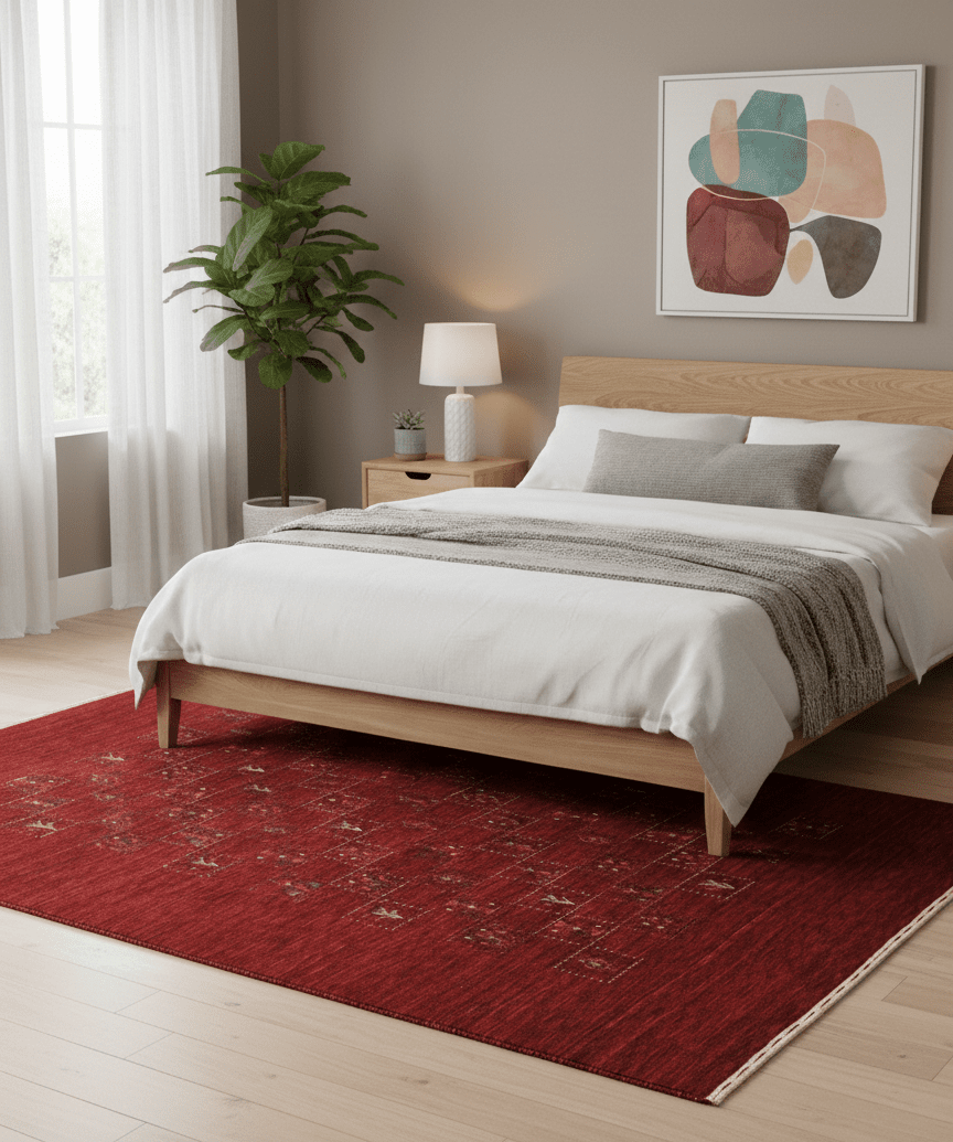 Red Center Pattern Hand Loomed Wool Area Rug - The Rug Decor