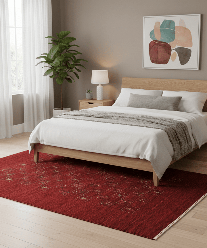 Red Center Pattern Hand Loomed Wool Area Rug - The Rug Decor