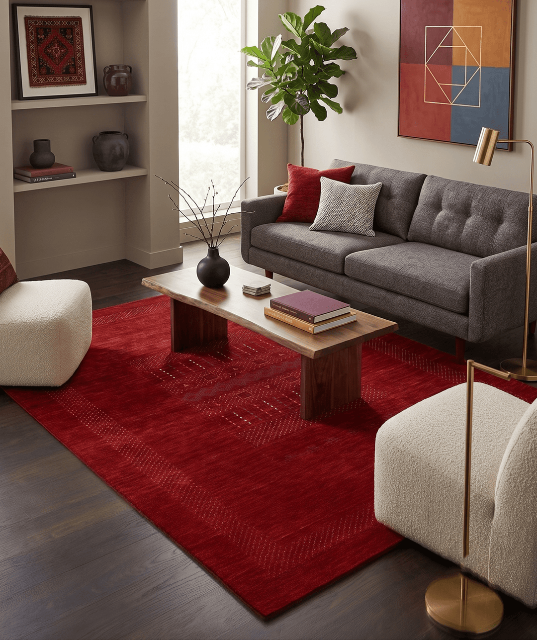 Red Center Pattern Hand Loomed Wool Area Rug - The Rug Decor
