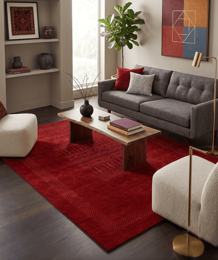Red Center Pattern Hand Loomed Wool Area Rug - The Rug Decor