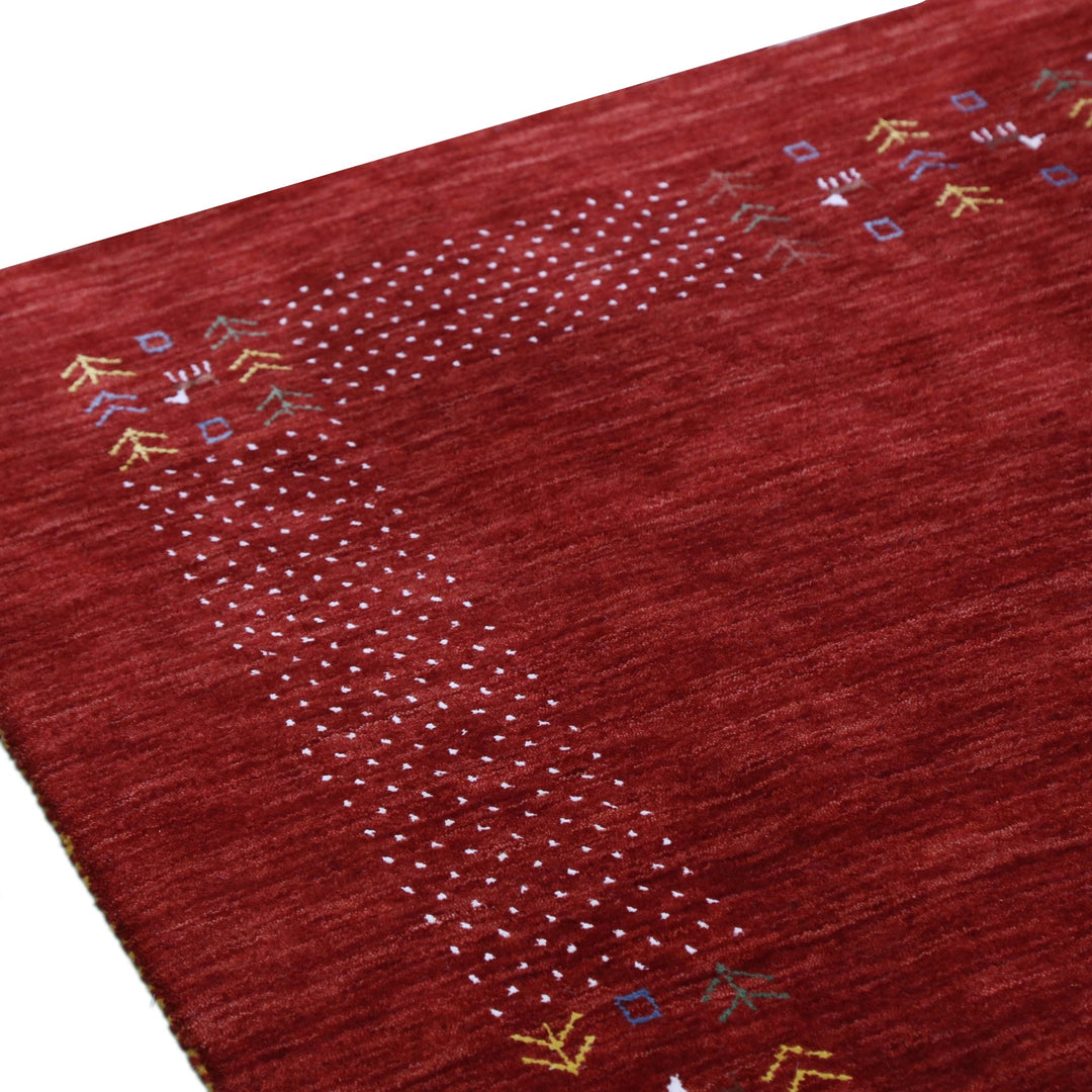 Red Contemporary Border Motifs Hand Loomed Wool Area Rug - The Rug Decor