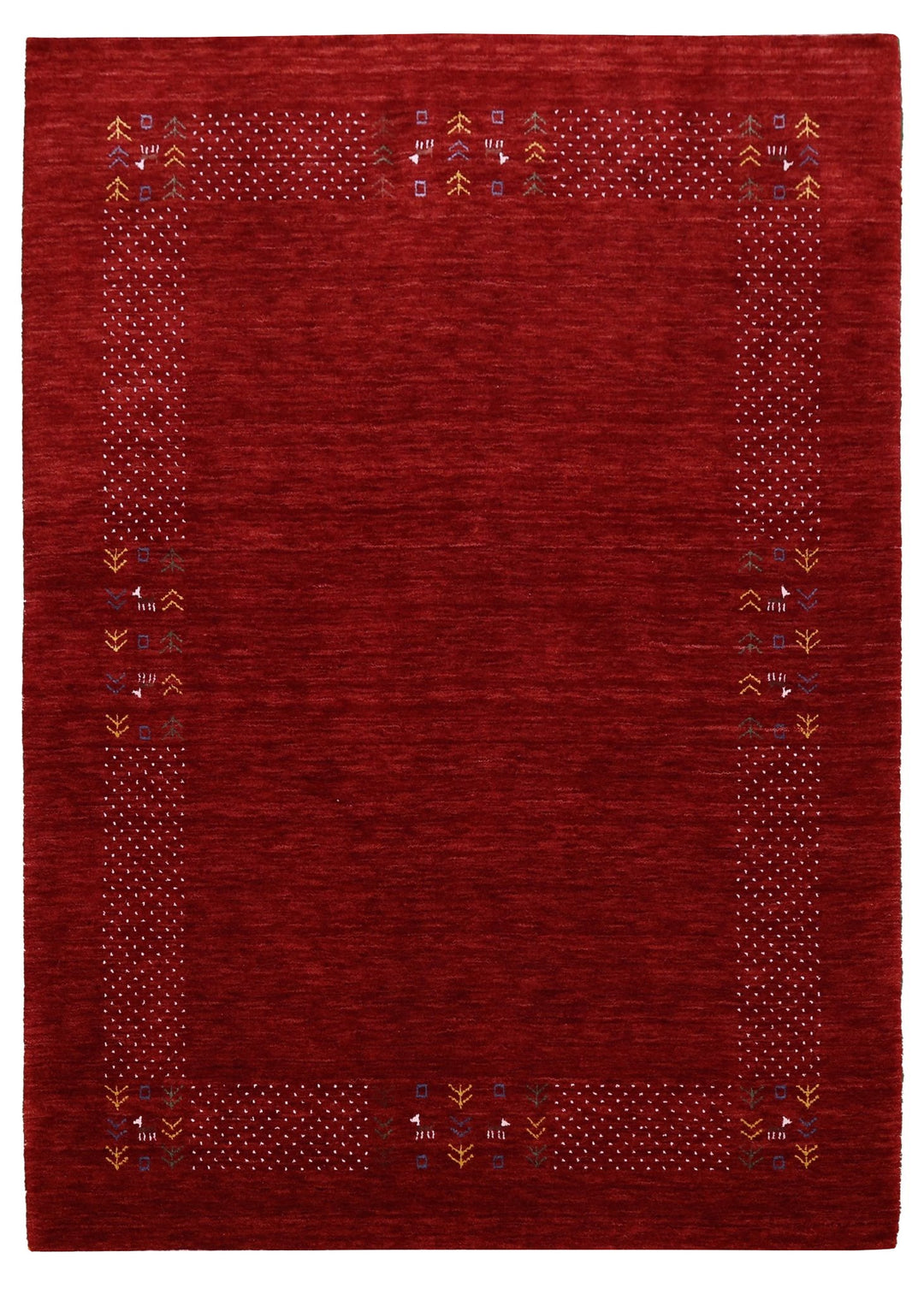 Red Contemporary Border Motifs Hand Loomed Wool Area Rug - The Rug Decor