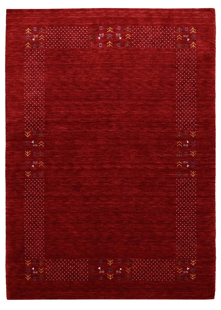 Red Contemporary Border Motifs Hand Loomed Wool Area Rug - The Rug Decor
