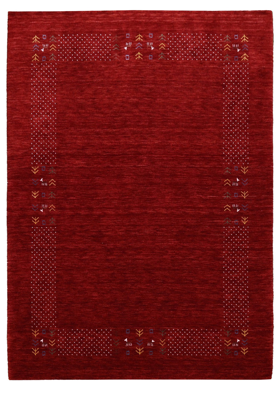 Red Contemporary Border Motifs Hand Loomed Wool Area Rug - The Rug Decor