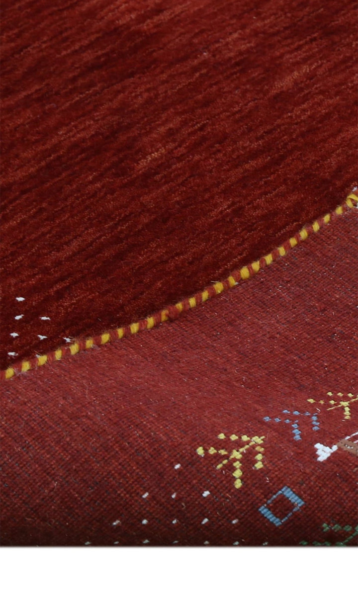 Red Contemporary Border Motifs Hand Loomed Wool Area Rug - The Rug Decor