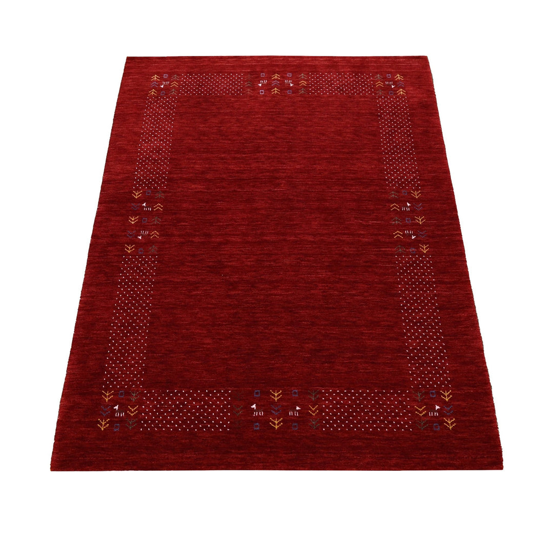 Red Contemporary Border Motifs Hand Loomed Wool Area Rug - The Rug Decor
