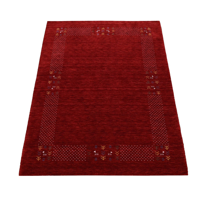 Red Contemporary Border Motifs Hand Loomed Wool Area Rug - The Rug Decor