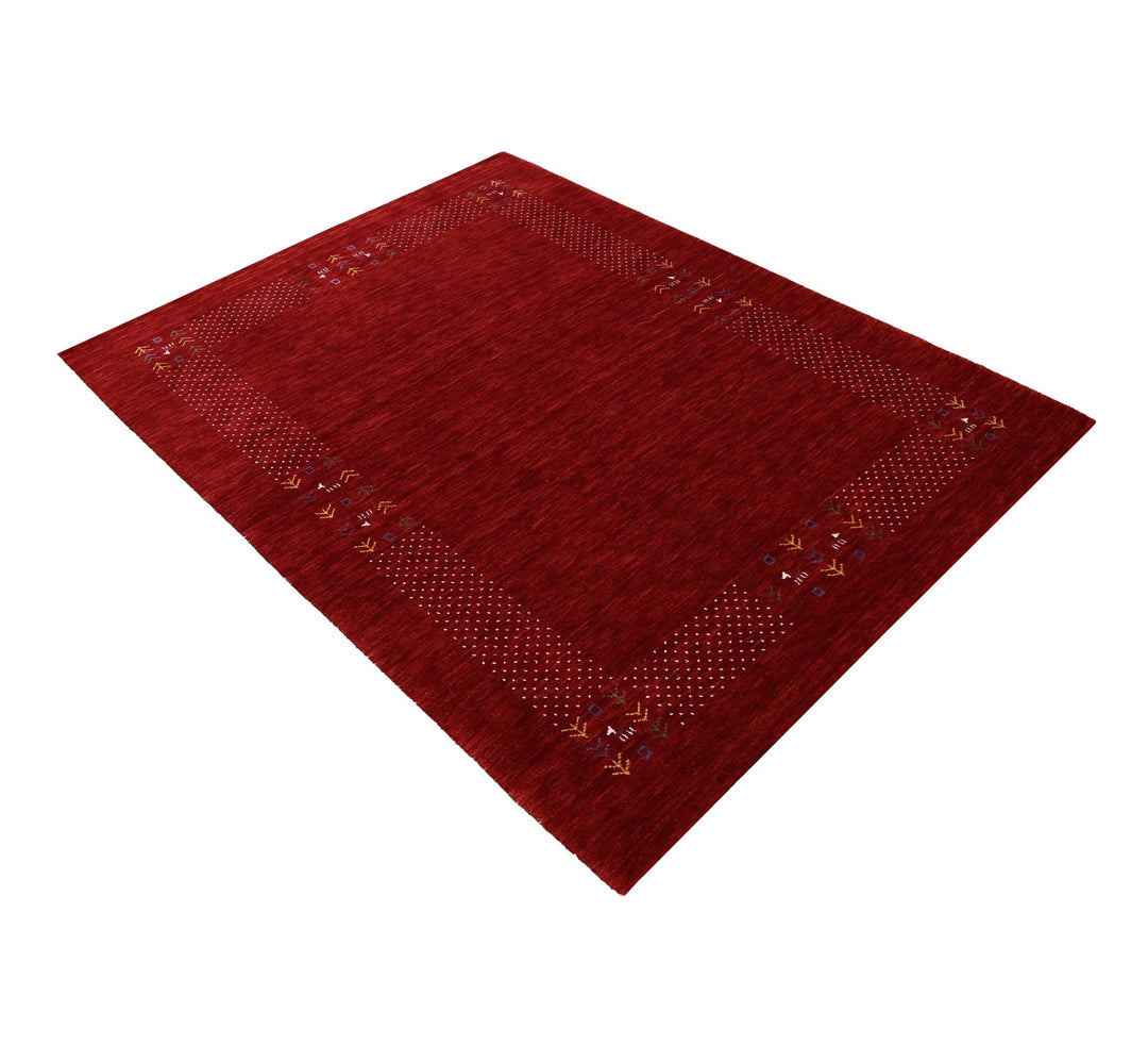 Red Contemporary Border Motifs Hand Loomed Wool Area Rug - The Rug Decor