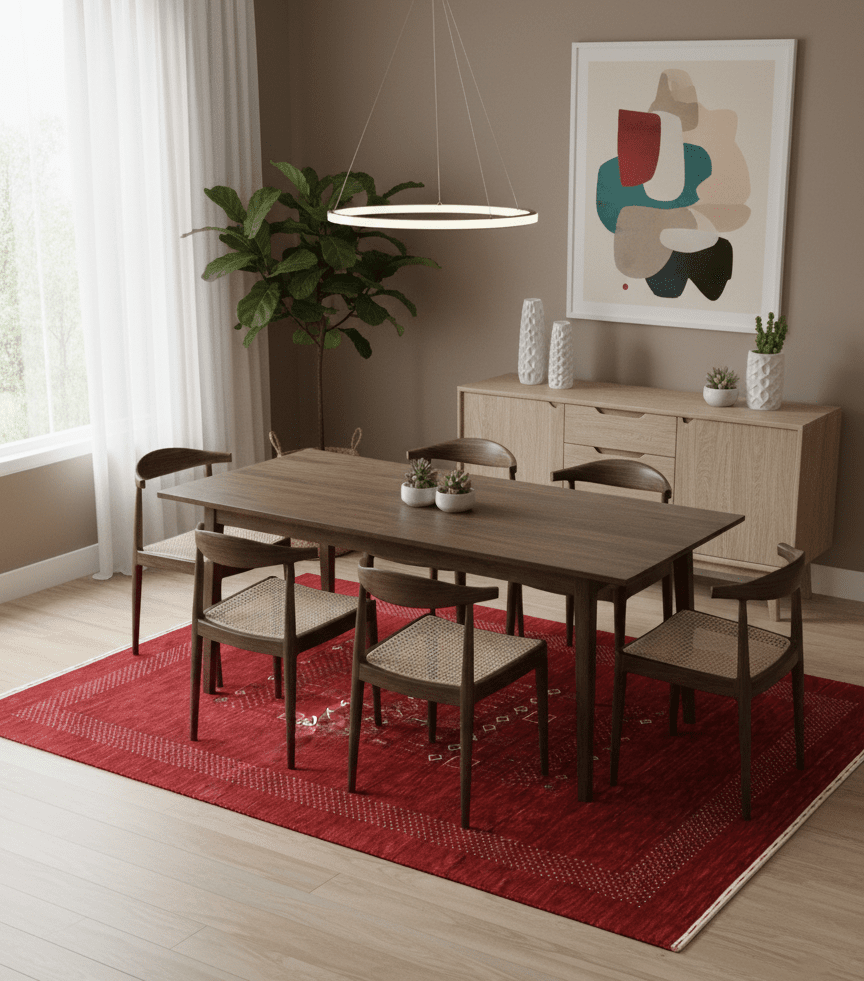 Red Contemporary Center Design Hand Loomed Wool Area Rug - The Rug Decor